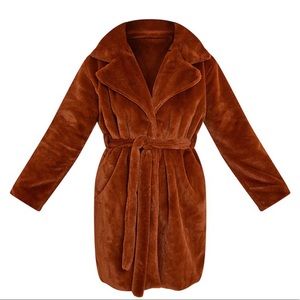 NWT Pretty Little Thing Tan Faux Fur Coat